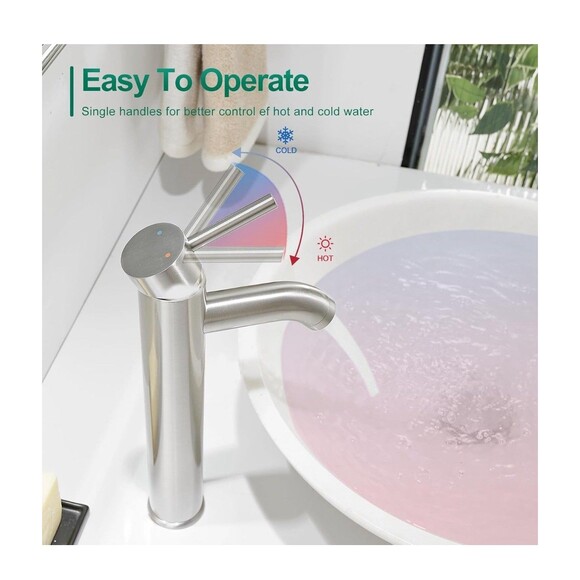 VOTON Bathroom Sink Faucet Chrome Tall Bath Faucet Single Handle One Hole - Picture 3 of 16